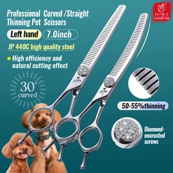 Fenice Professional 7.0 inch Left Handed Dog Grooming Scissors Straight/Curved Thinning Fluffy Shears Pets Supplies Groomer Tool