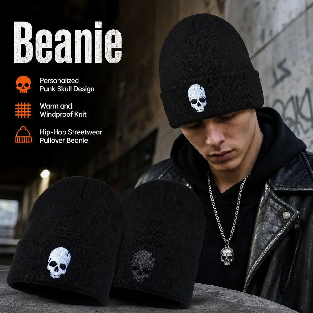 Autumn And Winter Women Cotton Wool Hat Personality Skeleton Knitting Hats Men And Women Keep Warm Hip-hop Skull Cap