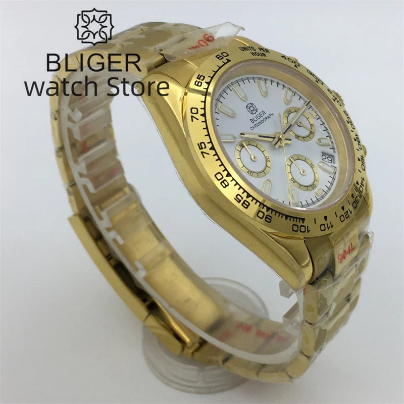 BLIGER Top Brand Men Quartz Watches Sapphire Glass Automatic Date Chronograph Japan VK63 Waterproof Watch Reloj Hombre