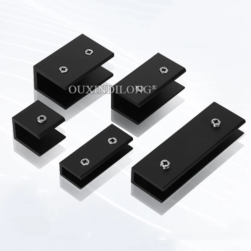 New 4PCS Aluminum Alloy Black Glass Clamps U Shape Acrylic Board Glass Shelves Fixed Holder Brackets No Drilling for 5~20mm