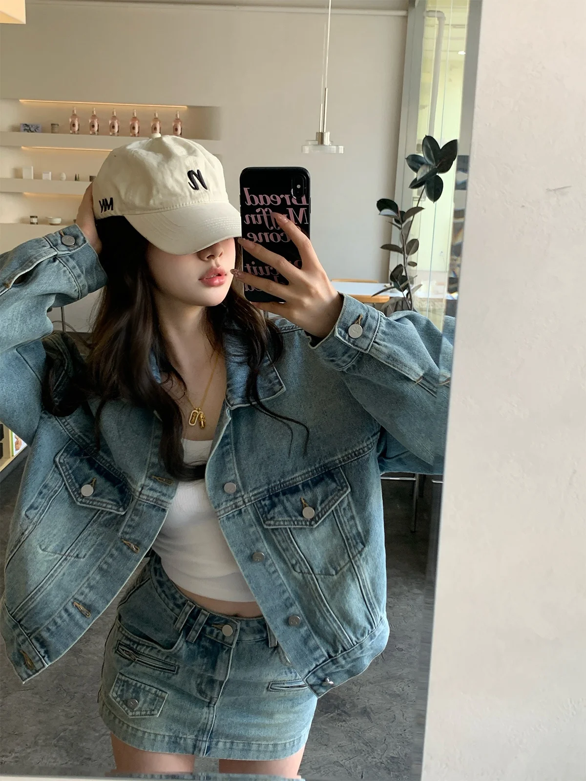 

Комплект из джинсовой ткани Waed ort: женский модный винтажный уличный стиль в ковбойском духе от Chen Jiannan, студенческая школьная форма