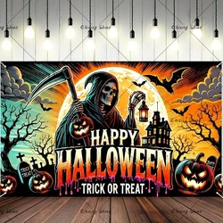 Laeacco Halloween Grim Reaper Photo Background Horror Night Skeleton Man Kids Birthday Portrait Customized Photography Backdrop