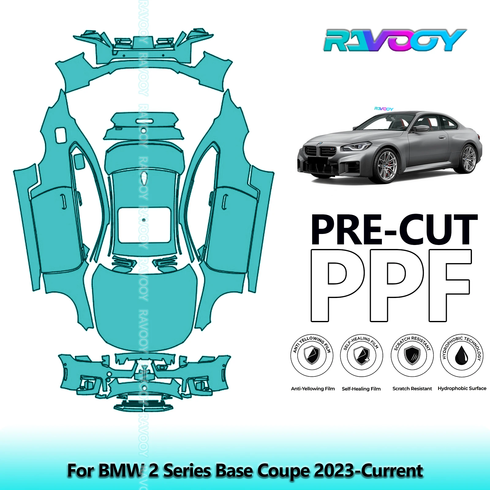 RAVOOY Custom-Fit Precut TPU PPF Full Vehicle Clear Bra Stone Guard EU UK For BMW 2 Series Base Coupe 2023-Current