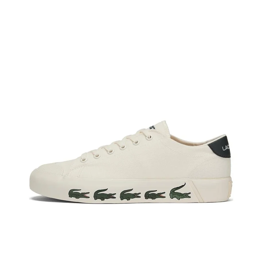 POIZON LACOSTE Tênis de skate feminino de tecido minimalista e moderno, branco e verde