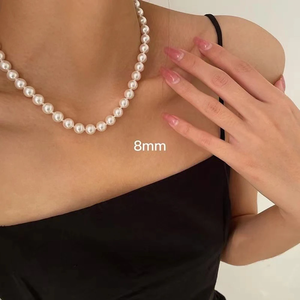 Bohemian Imitation Pearl Choker Necklace Statement Short Collar Clavicle Necklaces Women Jewelry 6mm/8mm/10mm