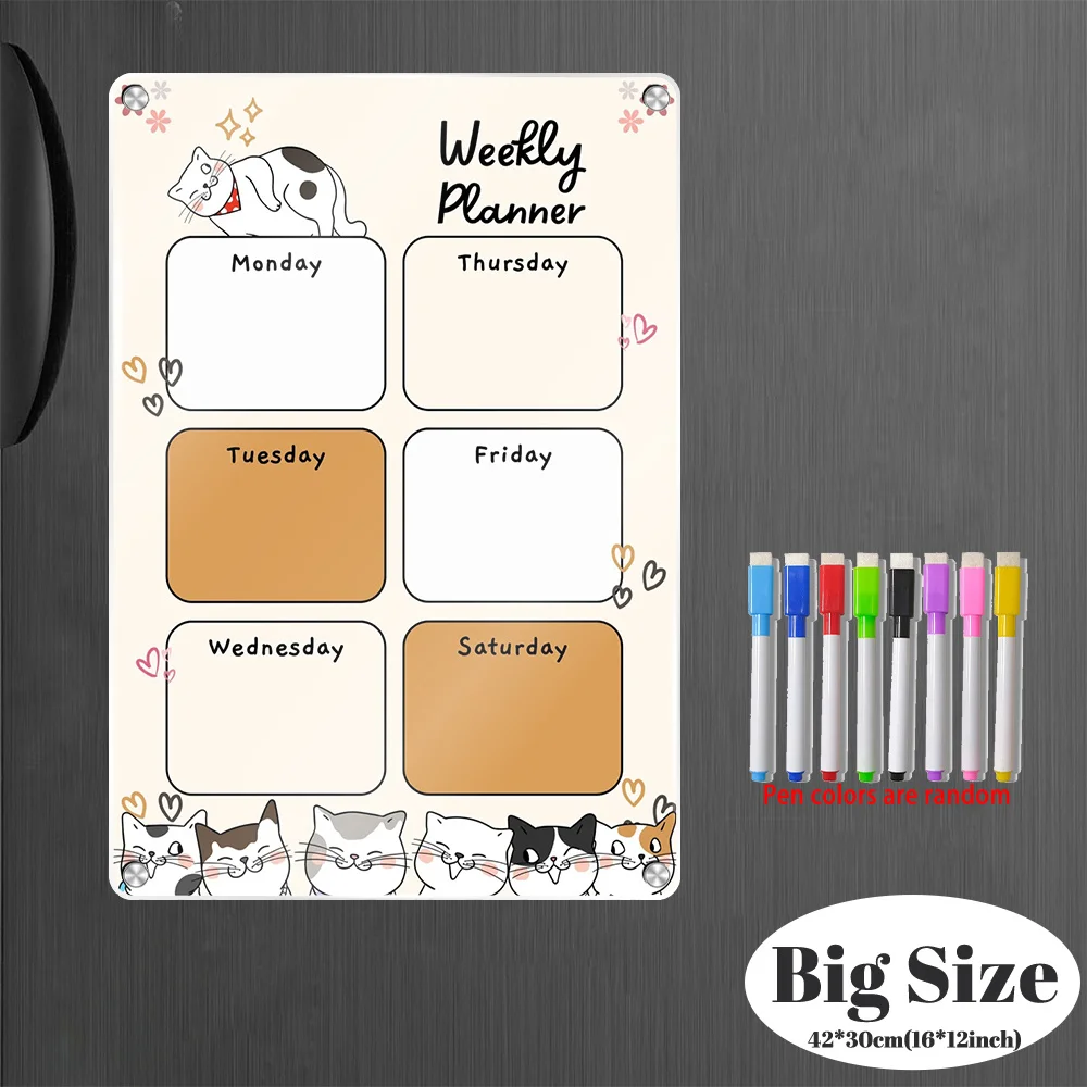 16x12 Inch Magnetic Refrigerator Weekly Planner Board - Dry Erase Whiteboard for Daily Planning and Reminders, Includes Markers