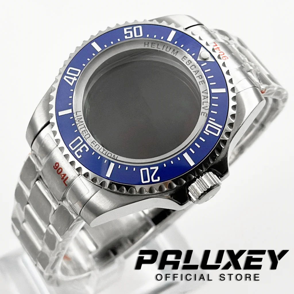 

44MM Blue Ceramic Cezel Sapphire Crystal DEEP SEA Homage Big Watch Case With Bracelet Compatible Fit NH35 NH36 NH34 Movement