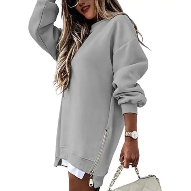 

Women's Long Sleeve Zipper Slit Pullover Sweatshirt Spring 2026 Fashionable Comfortable Unisex Basic Color Design