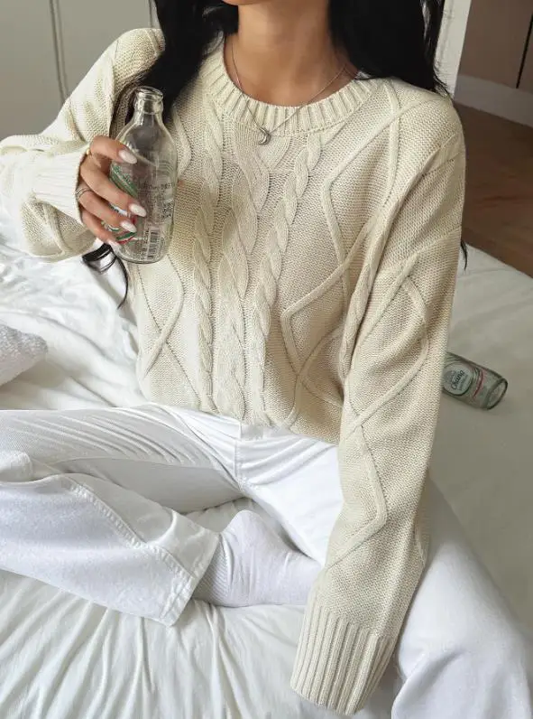 

Women's Sweater 2025 Autumn and Winter Y2K Hot Girl Solid Color Sweater Long Sleeve Woolen Fashionable Retro Elegant Sweater