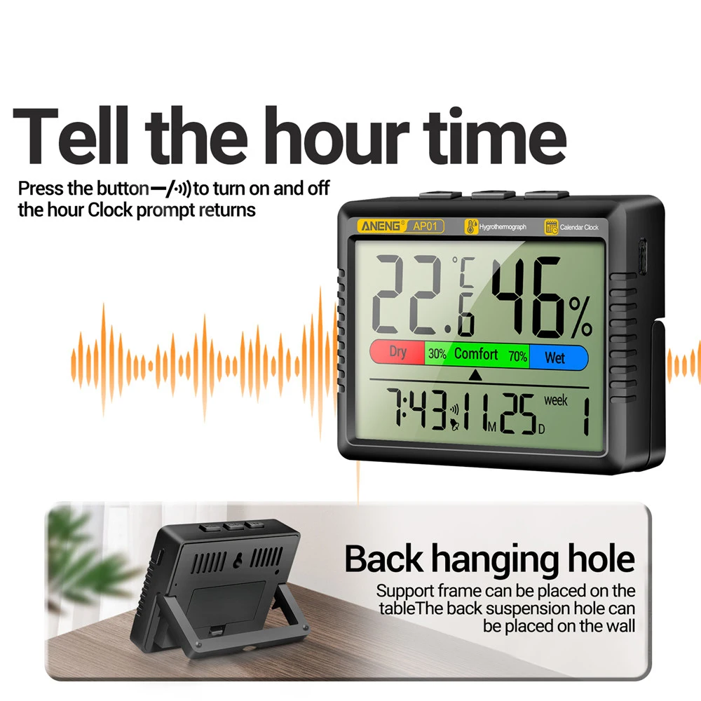 High-Precision AP01 Digital Air Thermometer Hygrometer  Electronic Clock Multiscene High Definition Screen Thermohygrometer