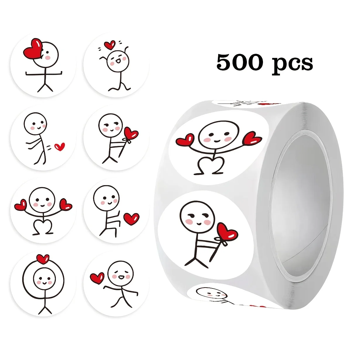 500pcs/roll Matchstick People Thumbs Up Self-Adhesive Stickers Scrapbooking Envelope Paper Sealing Labels PVC Adhesive Stickers