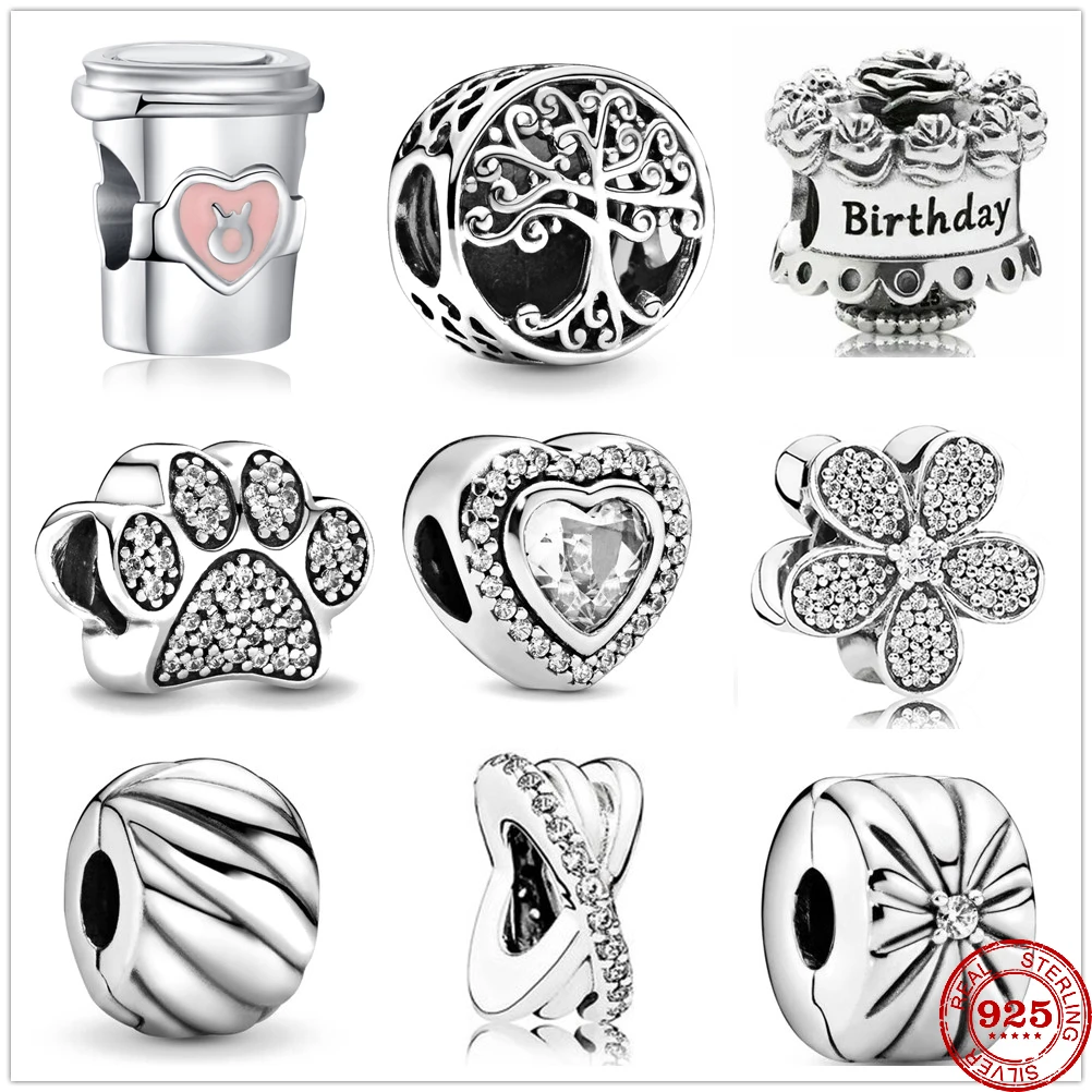 2021 New white heart Daisy Life Tree Dog paw coffee cup Beads fit Original Pendant Charms Silver 925 Bracelet DIY Women Jewelry