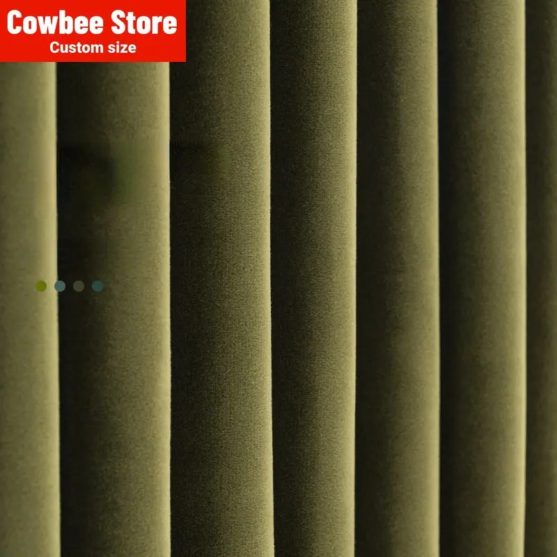 Light Luxury Velvet Curtain Living Room 2023 New Net Red Retro Dark Green Olive Green Velvet Cloth Bedroom Blackout