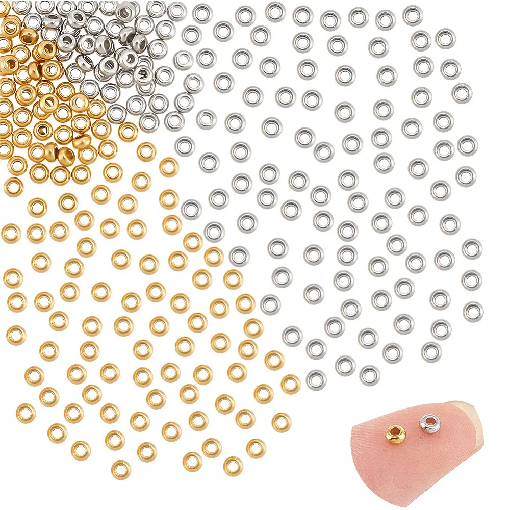 

1box 100pcs 2 colors 202 Stainless Steel Spacer Beads Flat Round Stainless Steel color 3x1.5mm Hole: 1.2mm 50pcs/color