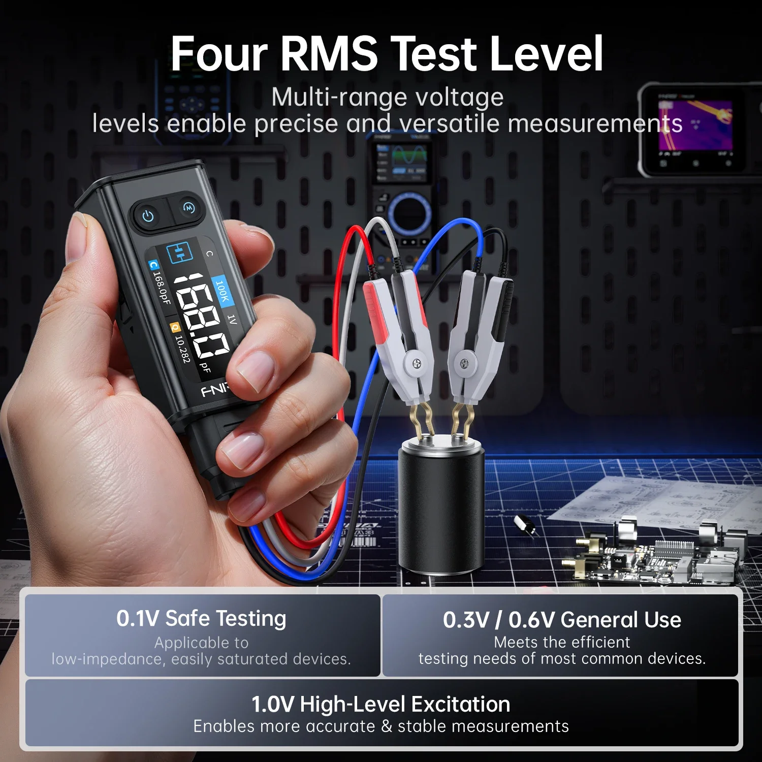 FNIRSI LCR-ST2 Smart Tweezer LCR SMD Tester Resistance Capacitance Inductance Diode Tools 100kHz High-Precision Sweep Function