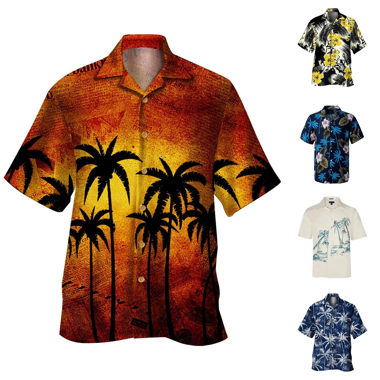 Men'S Summer Vacation Tourism Beach Fashion Trend Leisure 3d Digital Printing Breathable Fashion Shirts Tops Solid Shirts