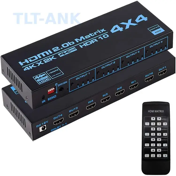 4 In 4 Out HDMI Matrix Switcher, Support True 4K 60Hz HDCP2.3 HD Video Signal Cross Distribution Adapter