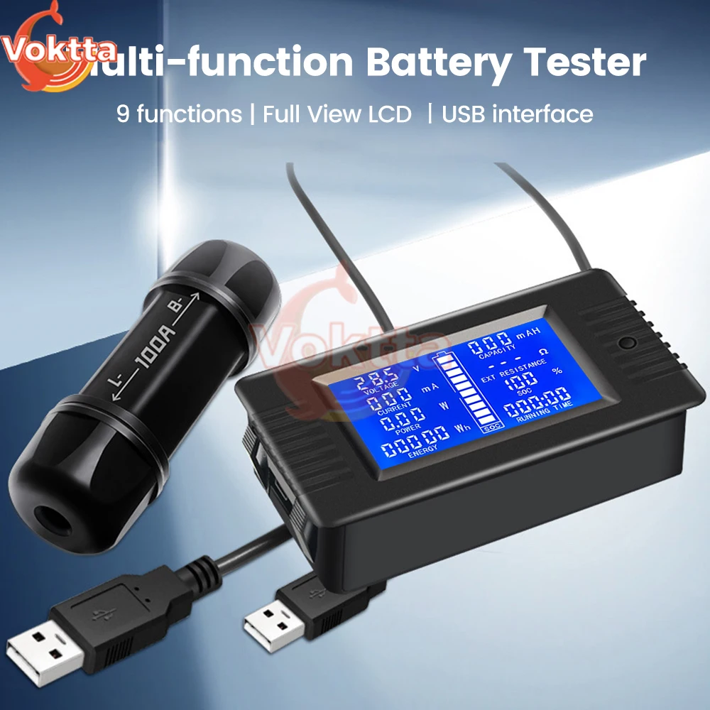 LCD Digital Voltímetro e Amperímetro, Tensão Current Gauge Tester, Power Energy Meter, Monitor, Battery Capacity Tester, DC 8-120V, 50A, 100A