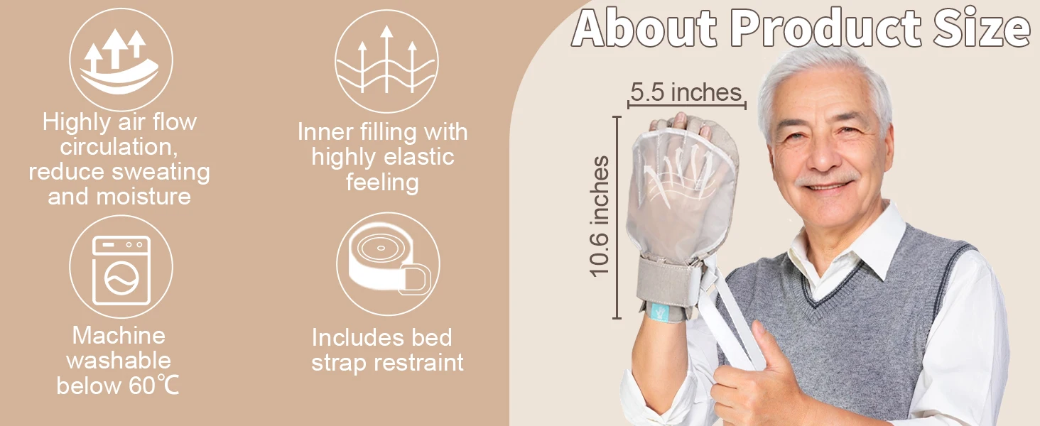Ehucon Demenz-Fixierhandschuhe für Senioren, 2 Stück, Finger-Sicherheits-Handschuhe, Kratzschutz für Ältere/Patienten – Detail 1
