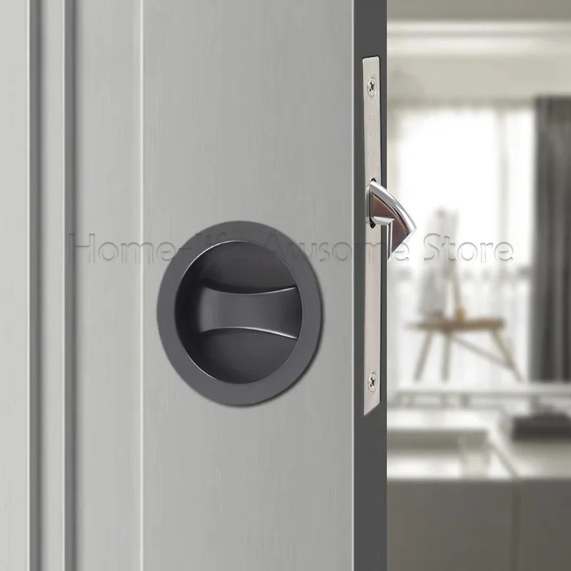 Sliding Door Lock Modern Invisible Zinc Alloy Hook Circle Hidden Hook Embedded Hidden Handle Home Without Key for Toilet Bedroom