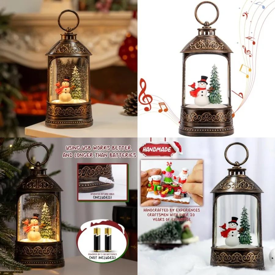 

Christmas Snow Globe Lantern, Glitter Lighted Cardinal Snow Globe with Music, Musical Christmas Decorations USB and Battery Ope