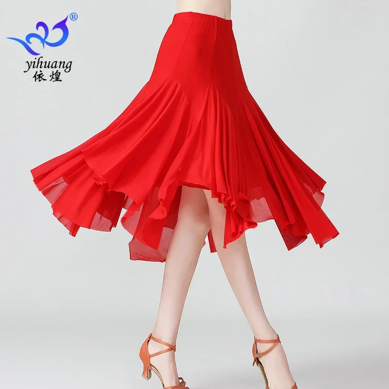 lady pleated waltz dancing mid length skirt woman ballroom dancing solid skirt