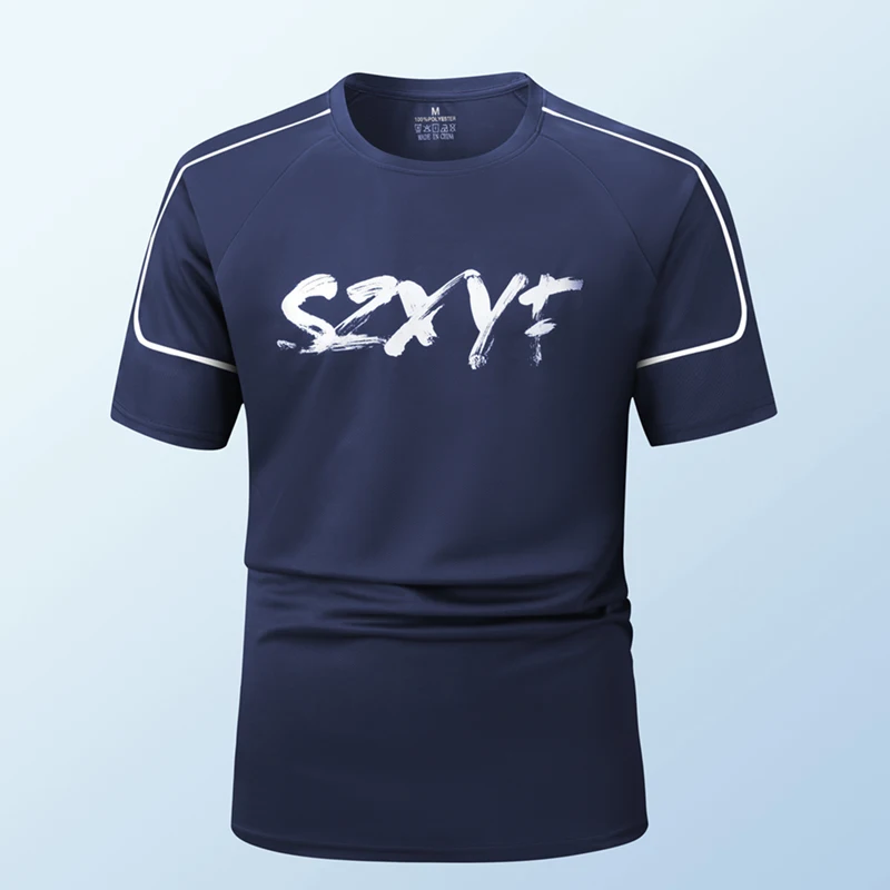 

Быстросохнущая эластичная летняя спортивная футболка с круглым вырезом и коротким рукавом, модный дизайн с надписью, простой стиль, мужская футболка для бега на каждый день