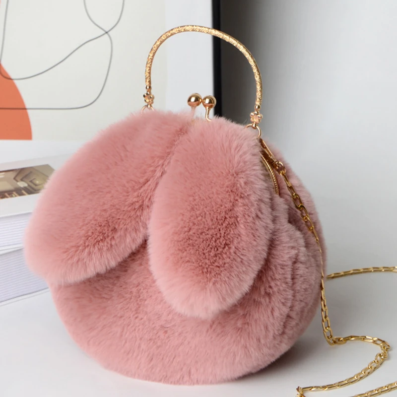 Cute Plush Rabbit Crossbody Bags for Women Korean Version Cute Purses and Handbags Girls New Rabbit Ear Shoulder Messenger Bag