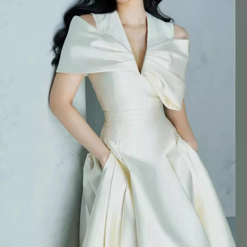 

2025 autumn and summer Vietnamese niche design V-neck three-dimensional big bow big swing dress dress-GZXX674