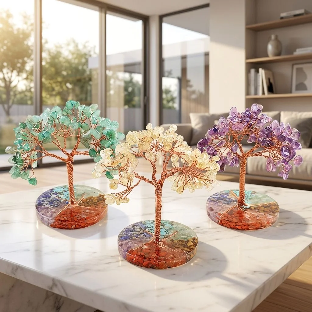 Natural Crystal Tree Green Aventurine Rose Quartz Decor Home Office Decoration Money Tree Life Tree Ornament Holiday Gift