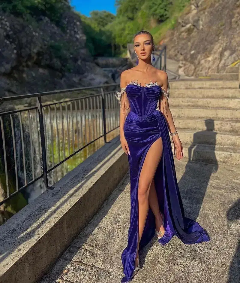 Robe de Soirée Sexy en Satin pour Femme, Tenue de Bal de Forme Sirène, Dos aux, Magnifique, Formelle, Décolletée, Fente Haute, Nouvelle Collection