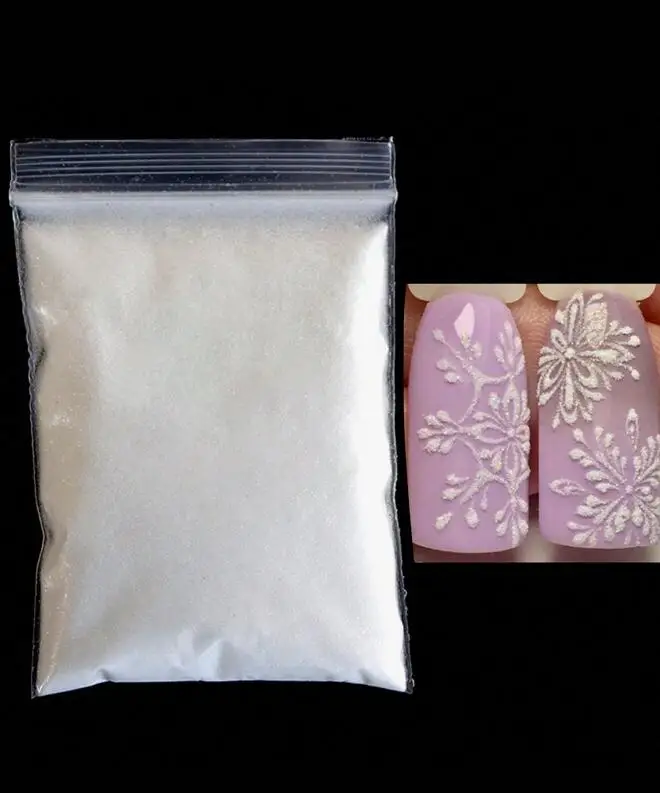 50g White Snowflake Nail Art Powder 0.1mm -Ultra fine Woolen Nails Sweater Knit Design Nail Powder Dust Nail Decoration Supplies