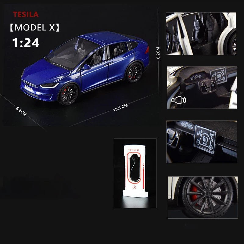 1:24 Model X Model Y Tesla Model 3 Alloy Die Cast Toy Car Model Sound and Light Children\'s Toy Collectibles Birthday Gift