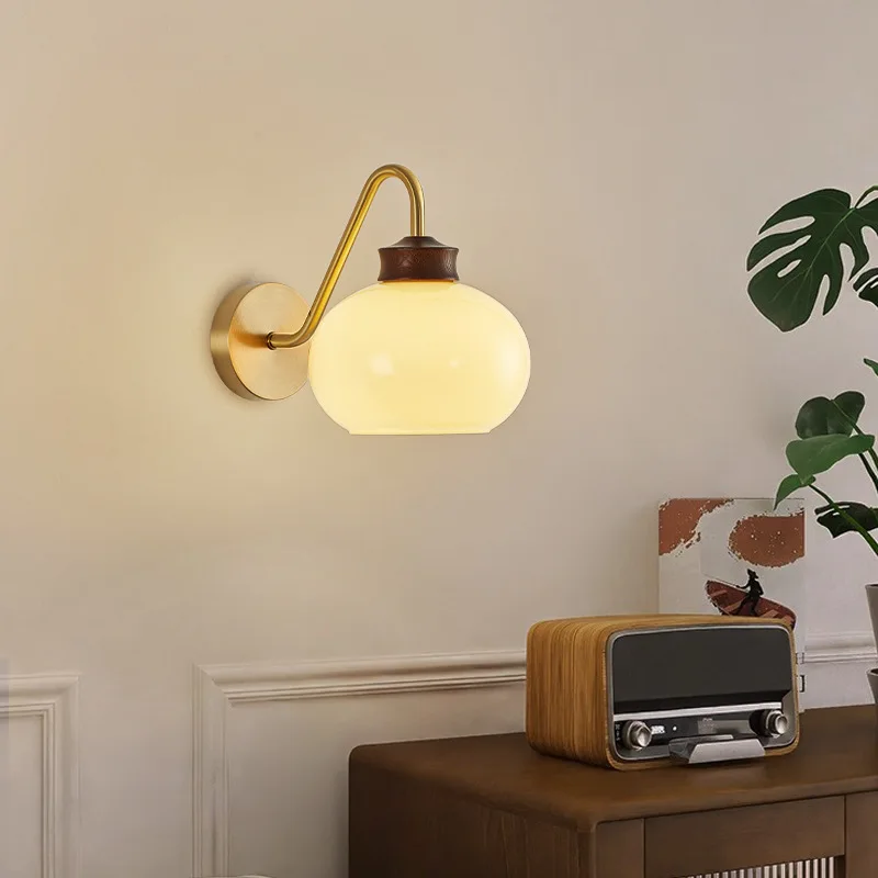 Copper Wall Lamp Middle Ancient Style Retro Minimalist Creative Living Room Decoration Bedroom Bedside Corridor Bracket Light