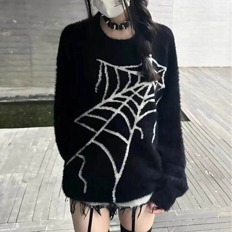 

Subculture Harajuku y2k dark Loose Top embroidered knit sweater vintage y2k 90s Emo girls Punk gothic Harajuku Vibe chic Sweater