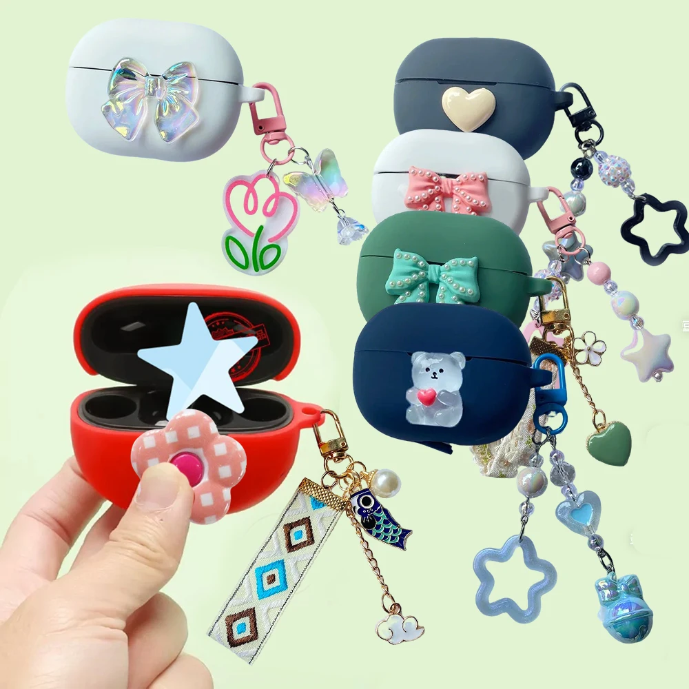 For SoundPEATS POP Clip2/UU2/ Air 6 HS /Q3 Pro/PearlClip/Pro Case cute cartoon / flower keychain Silicone Earphone cover