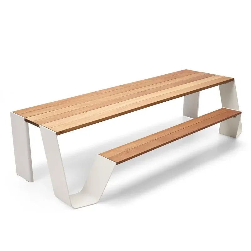 Outdoor one-piece bench, yard restaurant cafe leisure open-air courtyard stainless steel external table and chair combination