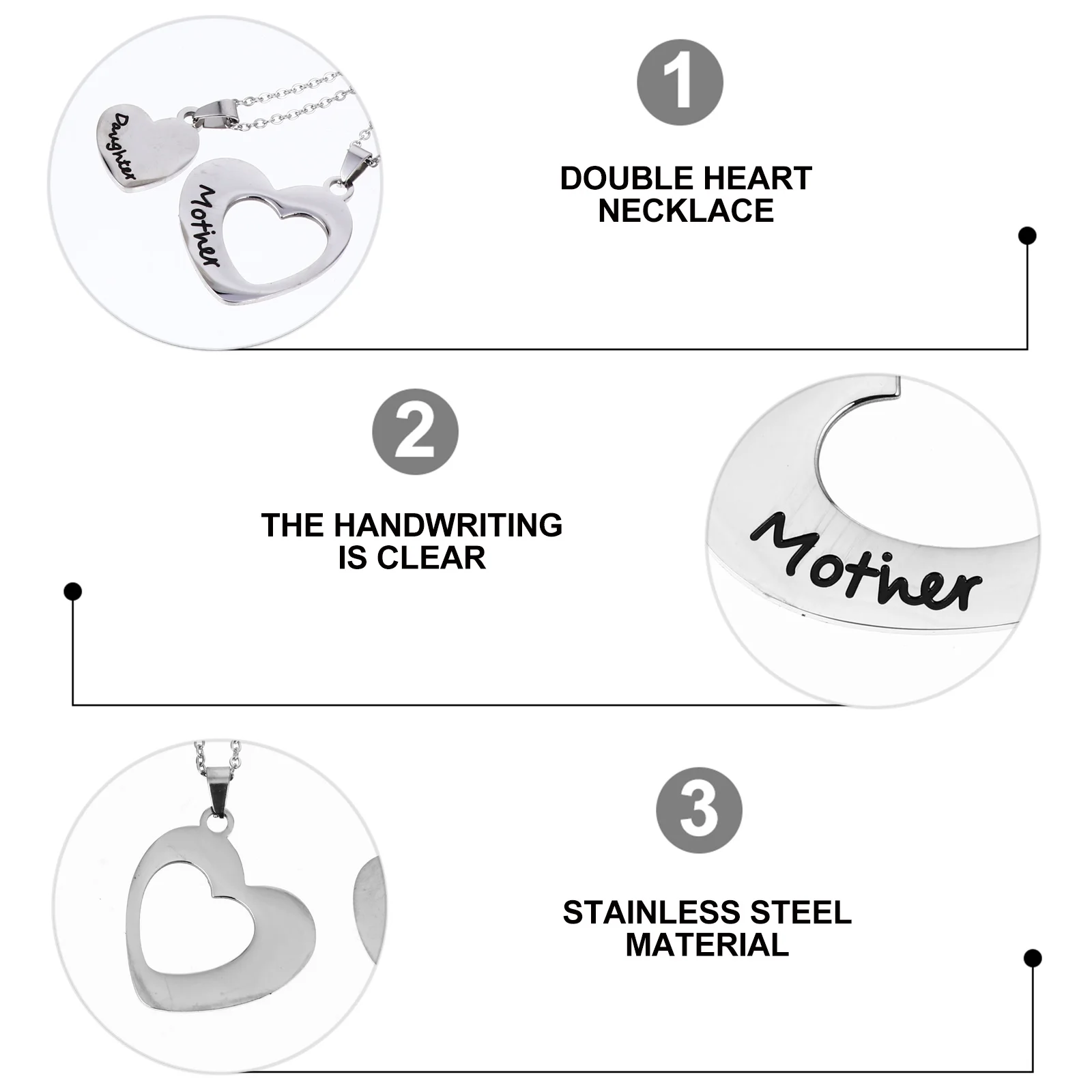 قطعتان من قلادة على شكل قلب من الفولاذ المقاوم للصدأ بحروف إنجليزية إبداعية هدية خفيفة الوزن لمهرجان حفلة عيد الأم