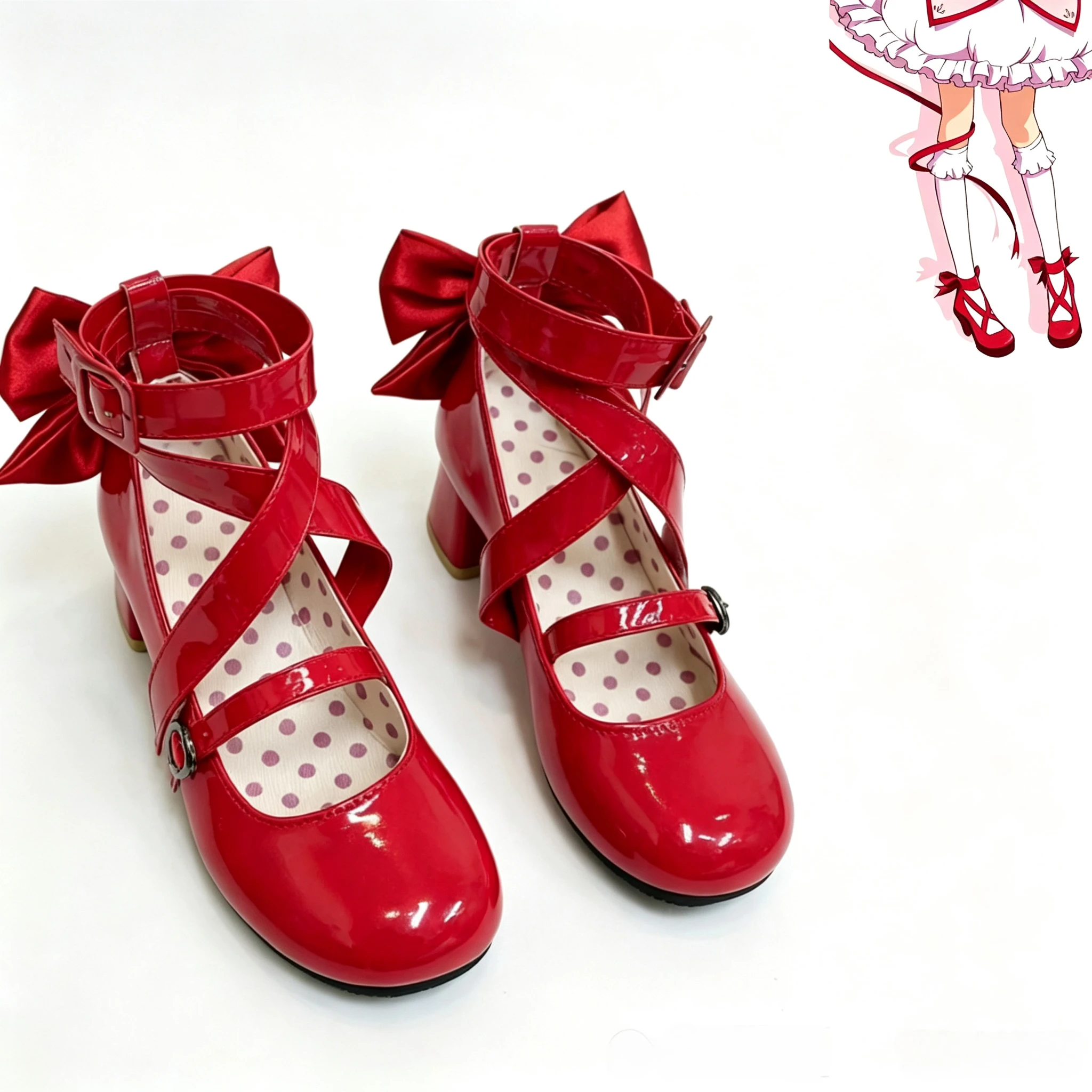 Anime Kaname Madoka Cosplay Shoes Girls Lolita Red Bow Sandals High Heels Leather Boots Halloween Costume Prop Princess Shoes