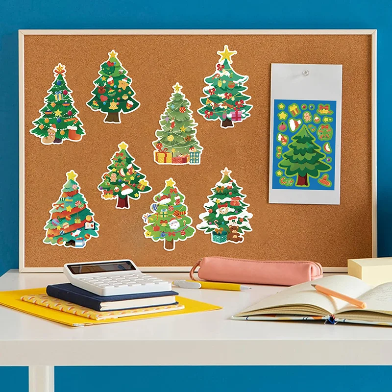 16PCS Toy Puzzle Stickers Christmas Tree Make A Face Stickers DIY Handicrafts Waterproof Stationery Stickers