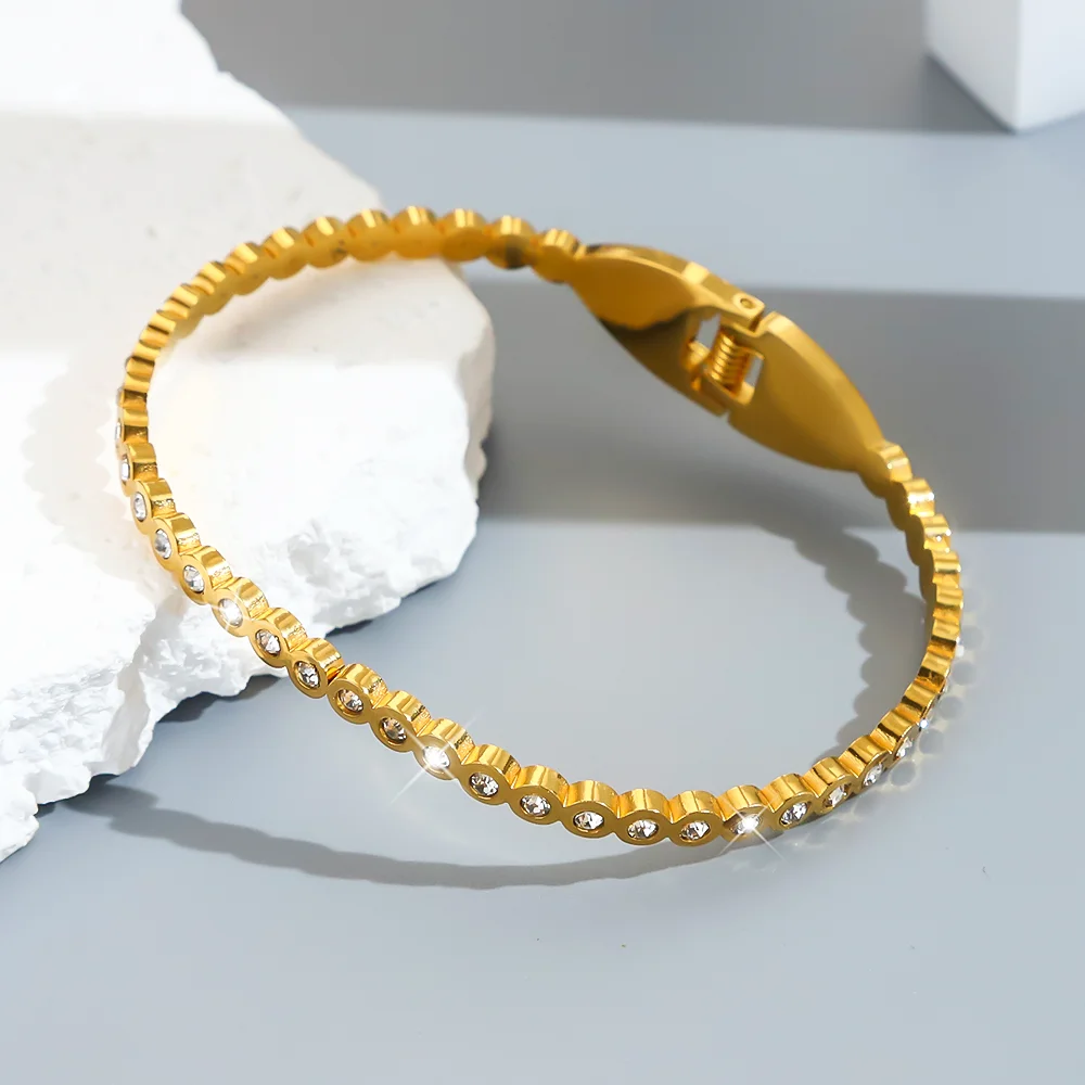 

1PC Fashion Stainless Steel Cuff Bracelet Bangle for Women, Circular Zircon Series, Exquisite Jewelry Accessories Gift