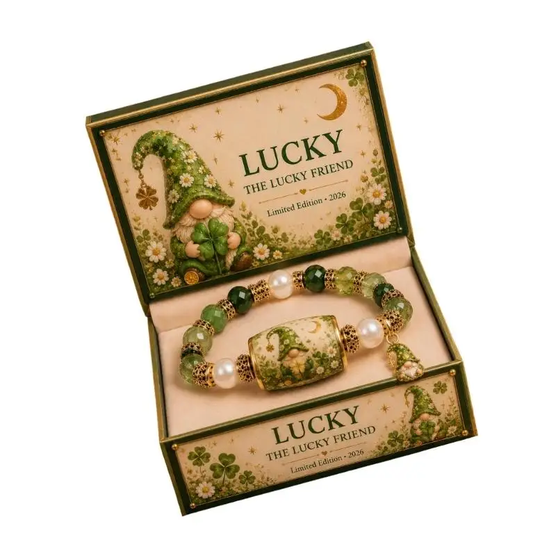 A52E Slip-on Charm Bracelet Set with Faceted Beads and Fantasy Gnome Theme