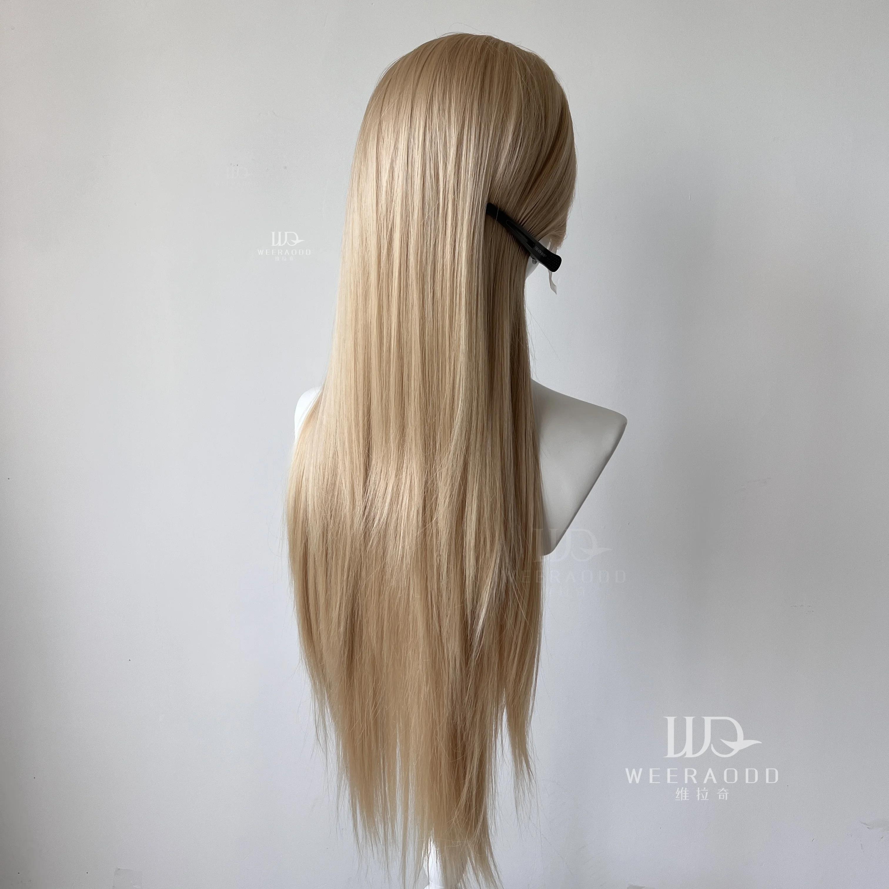 26Inch Light Blonde Widow's Peak Straight Wig 13x4 Swiss Lace Front Glueless Heat Resistant Synthetic Hair for Cosplay Party