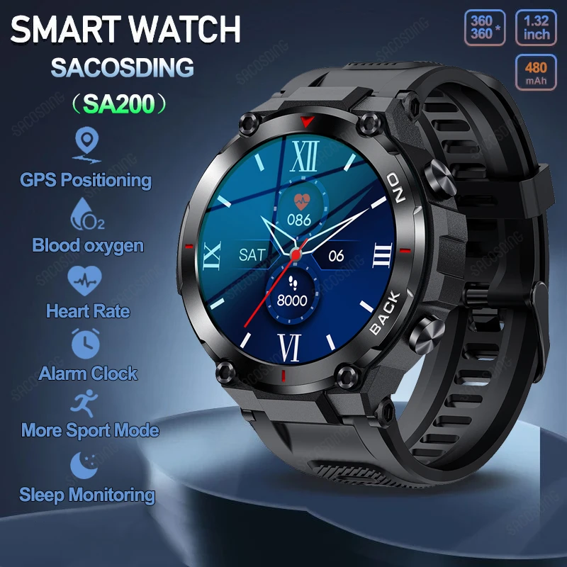 

SACOSDING SA200 GPS Smart Watch Sports Fitness Heart Rate Monitor Built-in GPS Positioning IP68 Waterproof Military Smartwatch