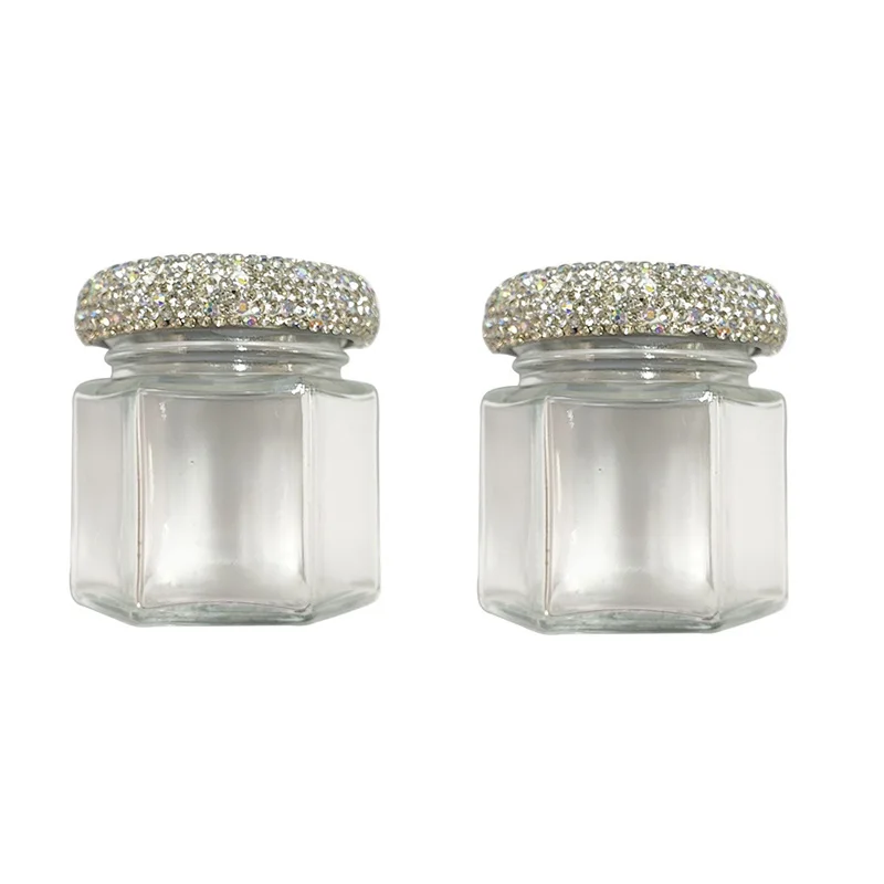 Sparkling Rhinestone Glass Jar Pearl Gold Bean Storage Bottle Reusable Portable Travel Cosmetics Jewelry Dispenser Organize