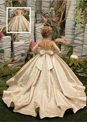 Gorgeous Gold Flower Girl Dress Fluffy with Bow Belt Little Princess Girl Prom Dress for Wedding Birthday Party Customised Gowns