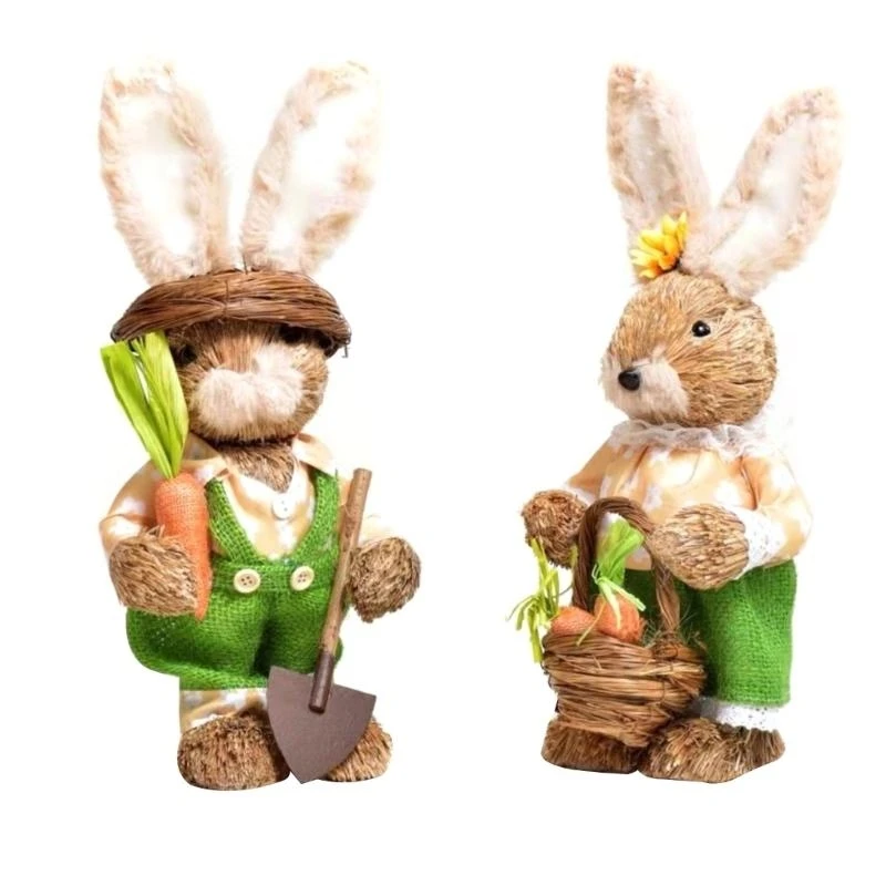 Straw Rabbit Bunny Decorations Photo Props Home Garden Easter Party Wedding Ornaments Standing Rabbit DIY Crafts