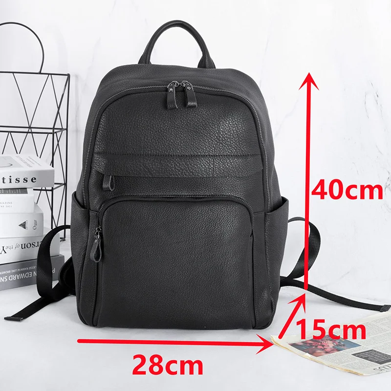 Top Men's Casual Layer Cowhide Genuine Leather Backpack Business Laptop Waterproof Travel Sports Bag Pack For Male