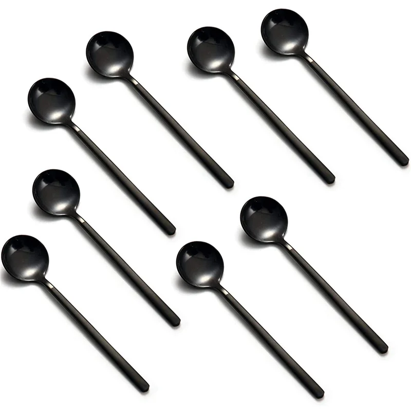 

A74U Mini Dessert Spoons Coffee Spoons Black Plated Teaspoons Frosted Handle For Dessert Tea Ice Cream Cake Coffee Set Of 48
