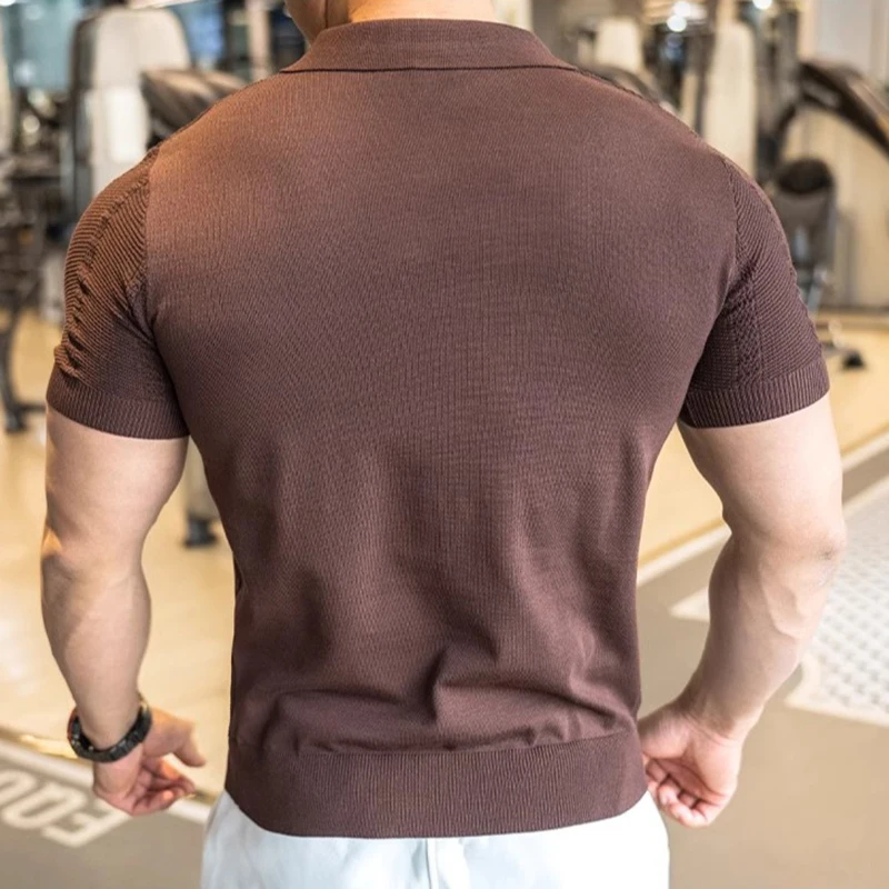 Sommer Business Poloshirt für Herren mit Kragen, Kurzarm, Gestrickt, Einfarbig, Slim Fit, Atmungsaktiv, Schnelltrocknend, Golf T-Shirt – Detail 18